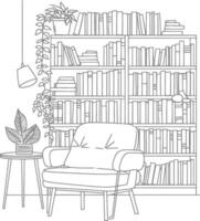 AI generated Outline Illustration for The study room has bookshelves and many book in there vector