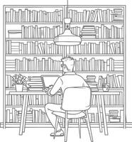 AI generated Outline Illustration for The study room has bookshelves and many book in there vector