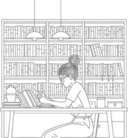 ai generado contorno ilustración para el estudiar habitación tiene estantería y muchos libro en allí vector