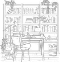 AI generated Outline Illustration for The study room has bookshelves and many book in there vector