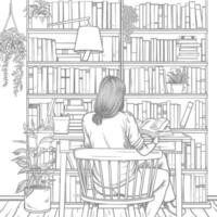 AI generated Outline Illustration for The study room has bookshelves and many book in there vector