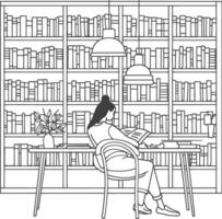 AI generated Outline Illustration for The study room has bookshelves and many book in there vector