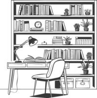 ai generado contorno ilustración para el estudiar habitación tiene estantería y muchos libro en allí vector