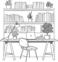 AI generated Outline Illustration for The study room has bookshelves and many book in there vector