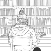 AI generated Outline Illustration for The study room has bookshelves and many book in there vector