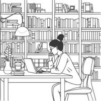 AI generated Outline Illustration for The study room has bookshelves and many book in there vector