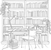 AI generated Outline Illustration for The study room has bookshelves and many book in there vector