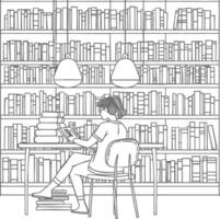 AI generated Outline Illustration for The study room has bookshelves and many book in there vector