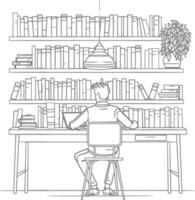 AI generated Outline Illustration for The study room has bookshelves and many book in there vector