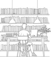 AI generated Outline Illustration for The study room has bookshelves and many book in there vector