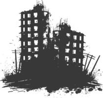 AI generated silhouette abandoned buildings black color only vector