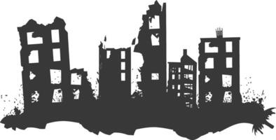 AI generated silhouette abandoned buildings black color only vector