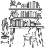 AI generated Outline Illustration for The study room has bookshelves and many book in there vector