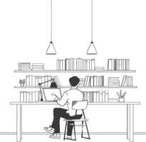 ai generado contorno ilustración para el estudiar habitación tiene estantería y muchos libro en allí vector