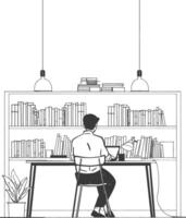AI generated Outline Illustration for The study room has bookshelves and many book in there vector