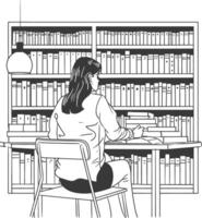 AI generated Outline Illustration for The study room has bookshelves and many book in there vector