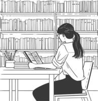 AI generated Outline Illustration for The study room has bookshelves and many book in there vector