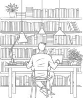 AI generated Outline Illustration for The study room has bookshelves and many book in there vector