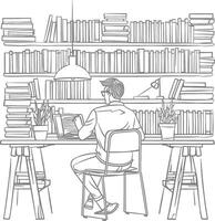 ai generado contorno ilustración para el estudiar habitación tiene estantería y muchos libro en allí vector