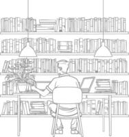 AI generated Outline Illustration for The study room has bookshelves and many book in there vector