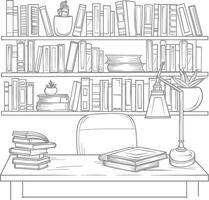AI generated Outline Illustration for The study room has bookshelves and many book in there vector