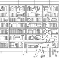 AI generated Outline Illustration for The study room has bookshelves and many book in there vector