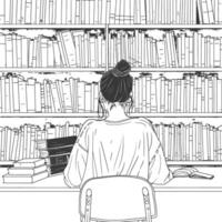 AI generated Outline Illustration for The study room has bookshelves and many book in there vector