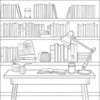 AI generated Outline Illustration for The study room has bookshelves and many book in there vector