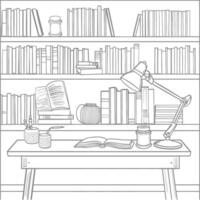 AI generated Outline Illustration for The study room has bookshelves and many book in there vector