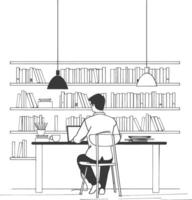 AI generated Outline Illustration for The study room has bookshelves and many book in there vector