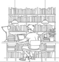 AI generated Outline Illustration for The study room has bookshelves and many book in there vector