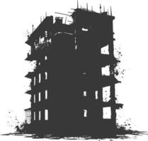 AI generated silhouette abandoned buildings black color only vector