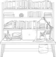 ai generado contorno ilustración para el estudiar habitación tiene estantería y muchos libro en allí vector