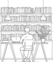 AI generated Outline Illustration for The study room has bookshelves and many book in there vector