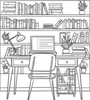 AI generated Outline Illustration for The study room has bookshelves and many book in there vector