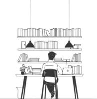 ai generado contorno ilustración para el estudiar habitación tiene estantería y muchos libro en allí vector