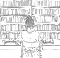 AI generated Outline Illustration for The study room has bookshelves and many book in there vector