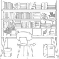 AI generated Outline Illustration for The study room has bookshelves and many book in there vector