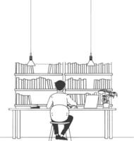AI generated Outline Illustration for The study room has bookshelves and many book in there vector
