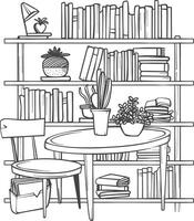 AI generated Outline Illustration for The study room has bookshelves and many book in there vector