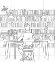 AI generated Outline Illustration for The study room has bookshelves and many book in there vector