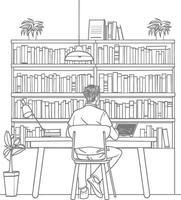 AI generated Outline Illustration for The study room has bookshelves and many book in there vector