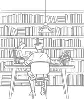 AI generated Outline Illustration for The study room has bookshelves and many book in there vector