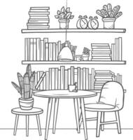 AI generated Outline Illustration for The study room has bookshelves and many book in there vector