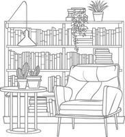 AI generated Outline Illustration for The study room has bookshelves and many book in there vector