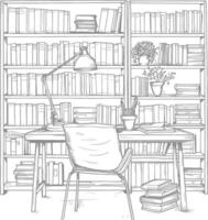 AI generated Outline Illustration for The study room has bookshelves and many book in there vector