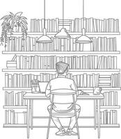 AI generated Outline Illustration for The study room has bookshelves and many book in there vector