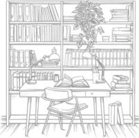 ai generado contorno ilustración para el estudiar habitación tiene estantería y muchos libro en allí vector