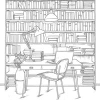 AI generated Outline Illustration for The study room has bookshelves and many book in there vector
