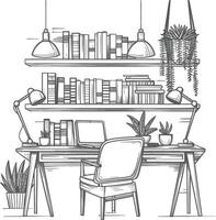 AI generated Outline Illustration for The study room has bookshelves and many book in there vector